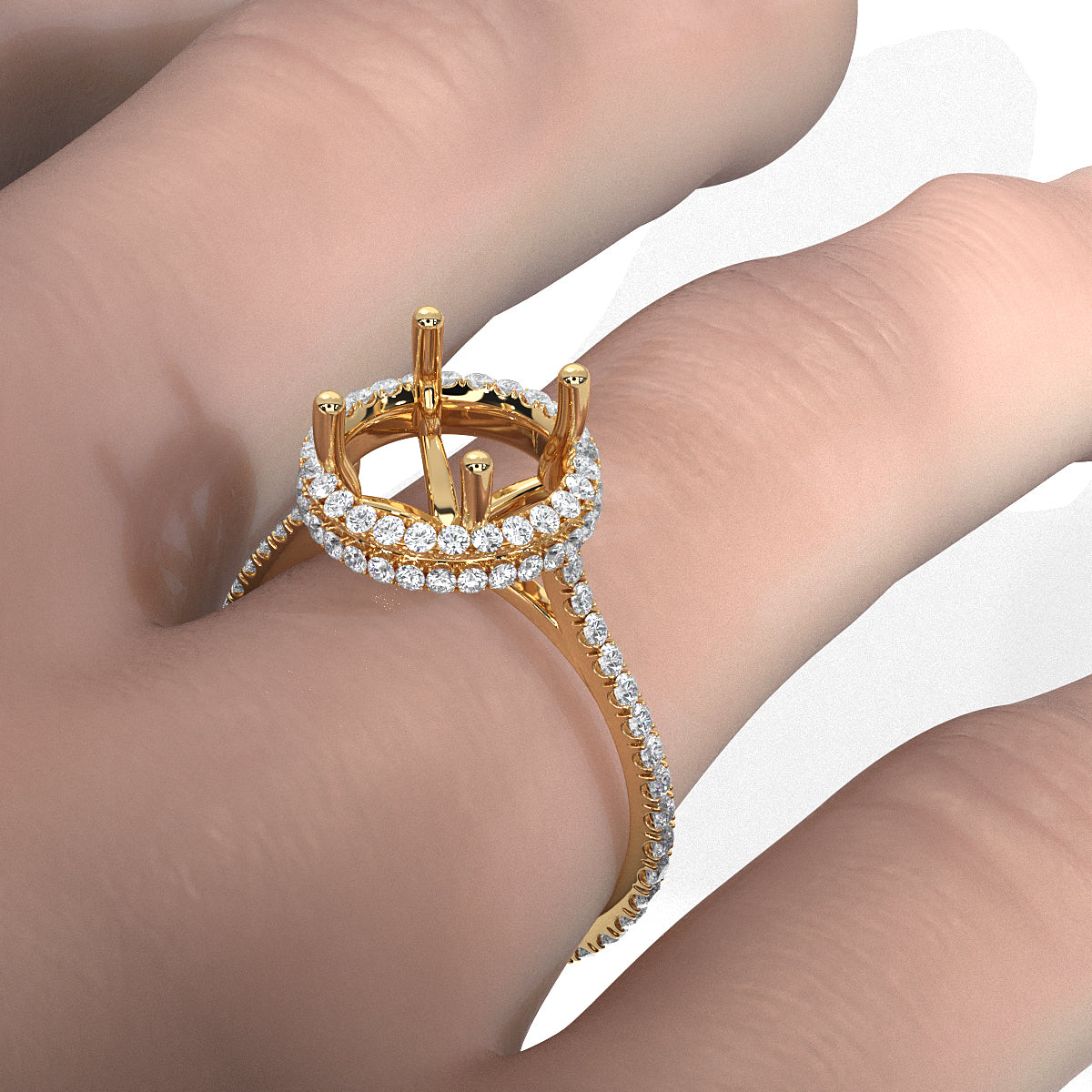 Double Halo Semi Mount Lab Grown Diamond Engagement Ring 0.53 Ct.